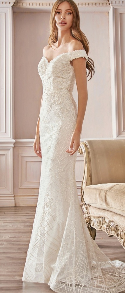 New long off the shoulder fitted beaded wedding dress,bridal gown